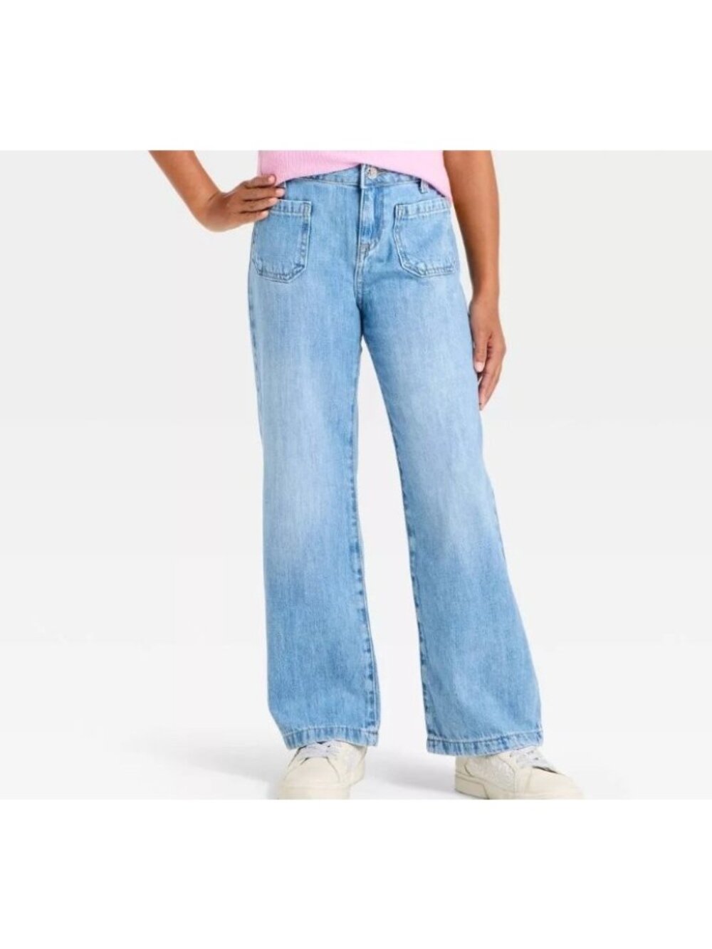 Cat & Jack Girls' Size 16 Wide Leg Jeans Medium Wash Adjustable Waist Denim